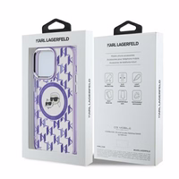 Karl Lagerfeld IML Monogram Karl & Choupette Head MagSafe dėklas iPhone 15 Pro Max - violetinis