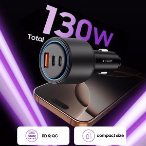 CC04 3 prievadų PD130W automobilinis įkroviklis - juodas