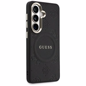 Guess Saffiano Peony Embossed Ring MagSafe dėklas Samsung Galaxy S26+ juodas