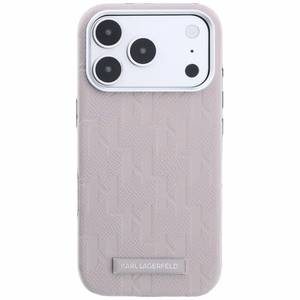 Karl Lagerfeld Grained Mono Resin Logo MagSafe dėklas, skirtas iPhone 17 Pro Max / 18 Pro Max – spalva: rožinė