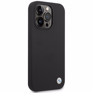 BMW silikoninis metalinis logotipas iPhone 15 Pro Max dėklas - juodas