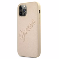 Guess GUHCP12LRSAVSLG iPhone 12 Pro Max 6.7 kietasis dėklas Saffiano Vintage Script auksinis