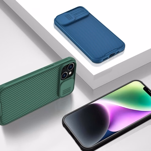 Nillkin CamShield Pro dėklas iPhone 14 Plus šarvuotas dėklas su kameros apsauga mėlynas