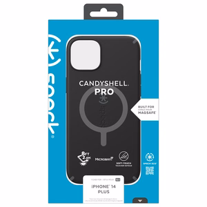 Speck CandyShell Pro + MagSafe dėklas, skirtas iPhone 14 Plus, su Microban antimikrobine apsauga, „Black / Slate Grey“ spalvų derinys