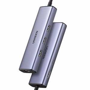 Ugreen CM512 15598 6in1 šakotuvas USB-C - 3x USB-A 3.0 / HDMI / RJ45 / USB-C PD - pilkas