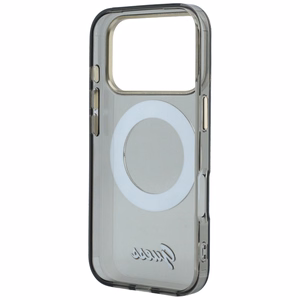 Guess IML Ring Stand 360 Script Metal Logo MagSafe dėklas, skirtas iPhone 17 Pro / 18 Pro – juodas