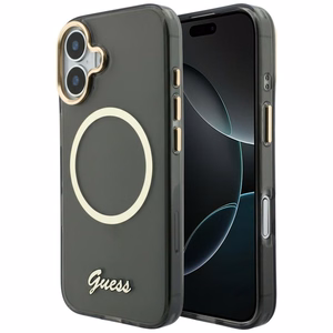 Guess IML Script Metal MagSafe Dėklas for iPhone 17 - juodas