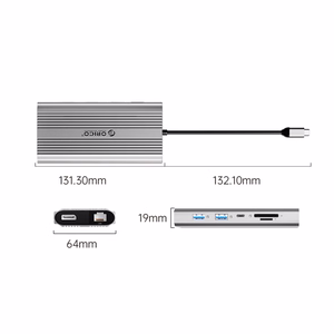 Orico XDR 12in1 USB-C Docking Station USB-A USB-C 2x HDMI 4K 60Hz DisplayPort 4K 60Hz RJ45 Gigabit PD 100W SD and microSD Card Reader - Silver