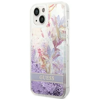 Guess GUHCP14MLFLSU iPhone 14 Plus 6.7 "violetinis/violetinis kietas dėklas Flower Liquid Glitter