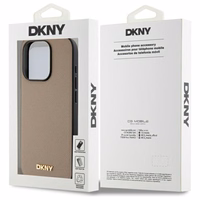 DKNY Grained Metal Logo MagSafe dėklas telefonui iPhone 15 Pro Max - smėlinis