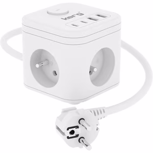 KERG 3 lizdų maitinimo kubas + USB-A+USB-C įkroviklis 1.5m 3×1.5mm2 H05VV-F 16A/250V~ Smart baltas