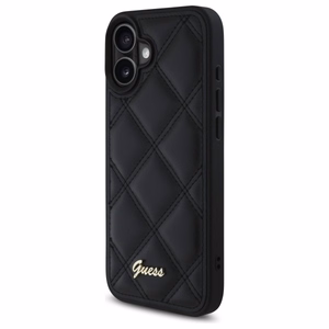 Guess Dygsniuotas Metalinis Logotipas dėklas telefonui iPhone 16 Plus - juodas