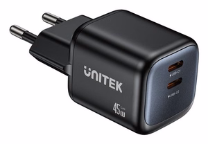 Unitek GaN tinklo įkroviklis 45W 2x USB-C PD 3.0 QC
