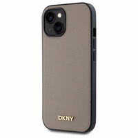 DKNY Grained Metal Logo Magnetinis iPhone 15 dėklas - smėlio spalvos