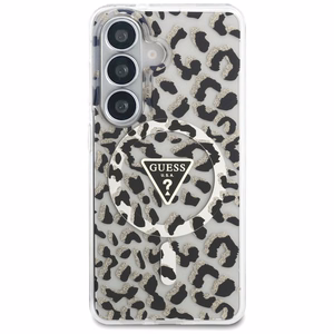 Guess dėklas IML Leopard Print Triangle MagSafe for Samsung Galaxy S26 juodas