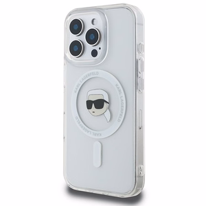 Karl Lagerfeld IML Metalinis Karl Head Magnetinis dėklas telefonui iPhone 16 Pro - baltas