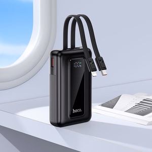 Hoco J162 išorinė baterija su integruotais USB-C ir Lightning laidais, 10000 mAh, QC, PD, 22,5 W, juoda