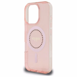 Guess IML Brangakmeniai Magnetinis dėklas telefonui iPhone 16 Pro - rožinis