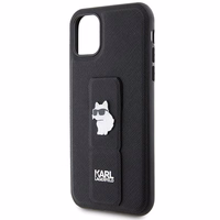 Karl Lagerfeld Gripstand Saffiano Choupette Pins dėklas telefonui iPhone 11 / Xr - juodas