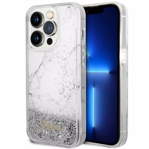 Guess GUHCP14LLCSGSGH iPhone 14 Pro 6.1" baltas kietas dėklas telefonui su skystu blizgučiu marmurinis