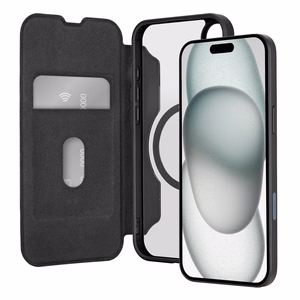 Puro Book Mag magnetinis odinis dėklas su atvartu ir kortelių skyriumi iPhone 16 - juodas