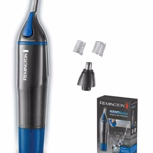 Remington Nano Series NE3850 – baterijomis maitinamas nosies, ausų ir antakių plaukelių kirptuvas, juodas / mėlynas