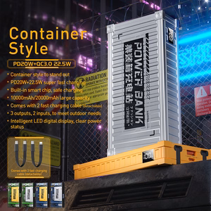 WEKOME WP-339 Container Series išorinė baterija, 10000 mAh, PD 20 W + QC 22,5 W, su integruotais USB-C ir Lightning laidais, sidabro spalvos