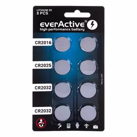 8 everActive ličio baterijų rinkinys 4 x CR2032, 2 x CR2025, 2 x CR2016