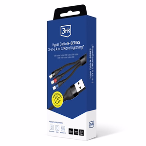 3mk Hyper Cable N-SERIES 3 in 1 USB-A / Lightning / Micro 1,2 m 9V/2A 18W - juodas