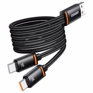 USB Laidas Essager Double 2in1 juodas USB / 2xType-C 100cm