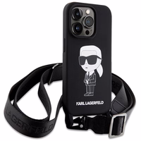 Karl Lagerfeld KLHCP15XSCBSKNK iPhone 15 Pro Max 6.7" kietas dėklas juodas/juodas Crossbody Silikoninis Ikonik