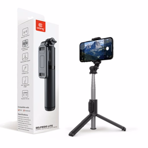 Crong SelfieGo Lite kompaktiška Bluetooth asmenukių lazda ir trikojis, juoda