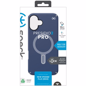 Speck Presidio2 Pro dėklas su MagSafe ir ClickLock, skirtas iPhone 16 Plus, „Coastal Blue/Dust Grey“
