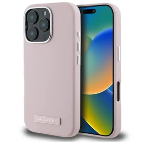 Karl Lagerfeld FW Metal Plate Magnetinis dėklas telefonui iPhone 16 Pro Max - rožinis
