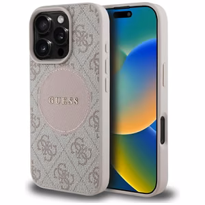 Guess 4G Circle Classic Logo MagSafe iPhone 16 Pro dėklas telefonu - rožinis