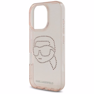 Karl Lagerfeld IML Rhinestones Karl Head dėklas telefonui iPhone 16 Pro rožinis