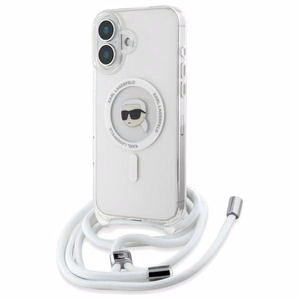 Karl Lagerfeld per petį IML Karl galvos MagSafe dėklas iPhone 16 – skaidrus
