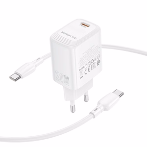 Borofone sieninis įkroviklis BN26 Fuente - Type-C - PD 20W su Type-C į Type-C kabeliu baltas