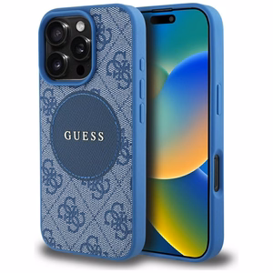 Guess 4G Circle Classic Logo Magnetinis dėklas telefonui iPhone 16 Pro Max - mėlynas