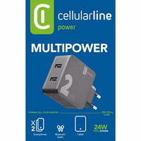 Cellularline Multipower 2 - 2x USB-A 12W + 12W mains įkroviklis (juodas)