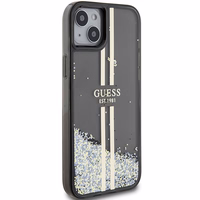 Guess Liquid Glitter Gold Stripes dėklas telefonui iPhone 15 Plus / 14 Plus - juodas