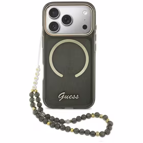 Guess IML Glitters Script Dirželis MagSafe Dėklas for iPhone 17 Pro - juodas