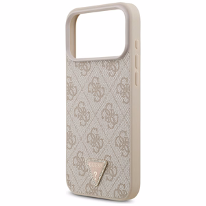 Guess Leather 4G Triangle Strass MagSafe dėklas, skirtas iPhone 17 Pro Max / 18 Pro Max – rožinis