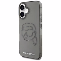 Karl Lagerfeld IML Rhinestones Karl Head dėklas telefonui iPhone 16 Pro juodas