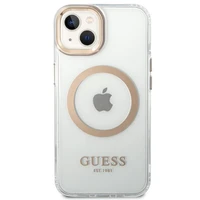 Guess GUHMP14MHTRMD iPhone 14 Plus 6.7 "auksinis / auksinis kietas dėklas Metalinis kontūras Magnetinis