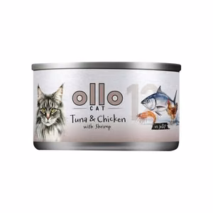 Ollo Cat No. 12 – šlapiasis kačių pašaras su tunu, vištiena ir krevetėmis želėje, 70 g