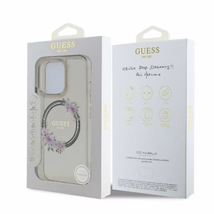 Guess IML Flowers Wreath Magnētinis dėklas telefonui iPhone 16 Pro - juodas
