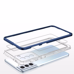 Прозрачный чехол 3in1 для Samsung Galaxy S21+ 5G (S21 Plus 5G) гелевый с рамкой синий