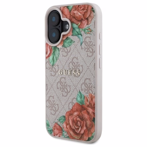 Guess GUHMP16SP4ROPEMCP iPhone 16 6.1" rožinė/rožinė kietas dėklas 4G Gėlių Raštas Magnetinis