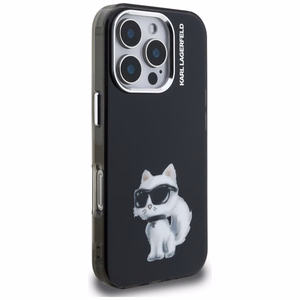 Karl Lagerfeld IML Aquarelle Choupette & Logo Case for iPhone 16 Pro Max - Black